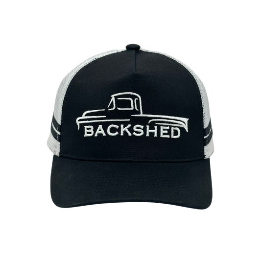 Trucker Cap - Black & White Embroidered