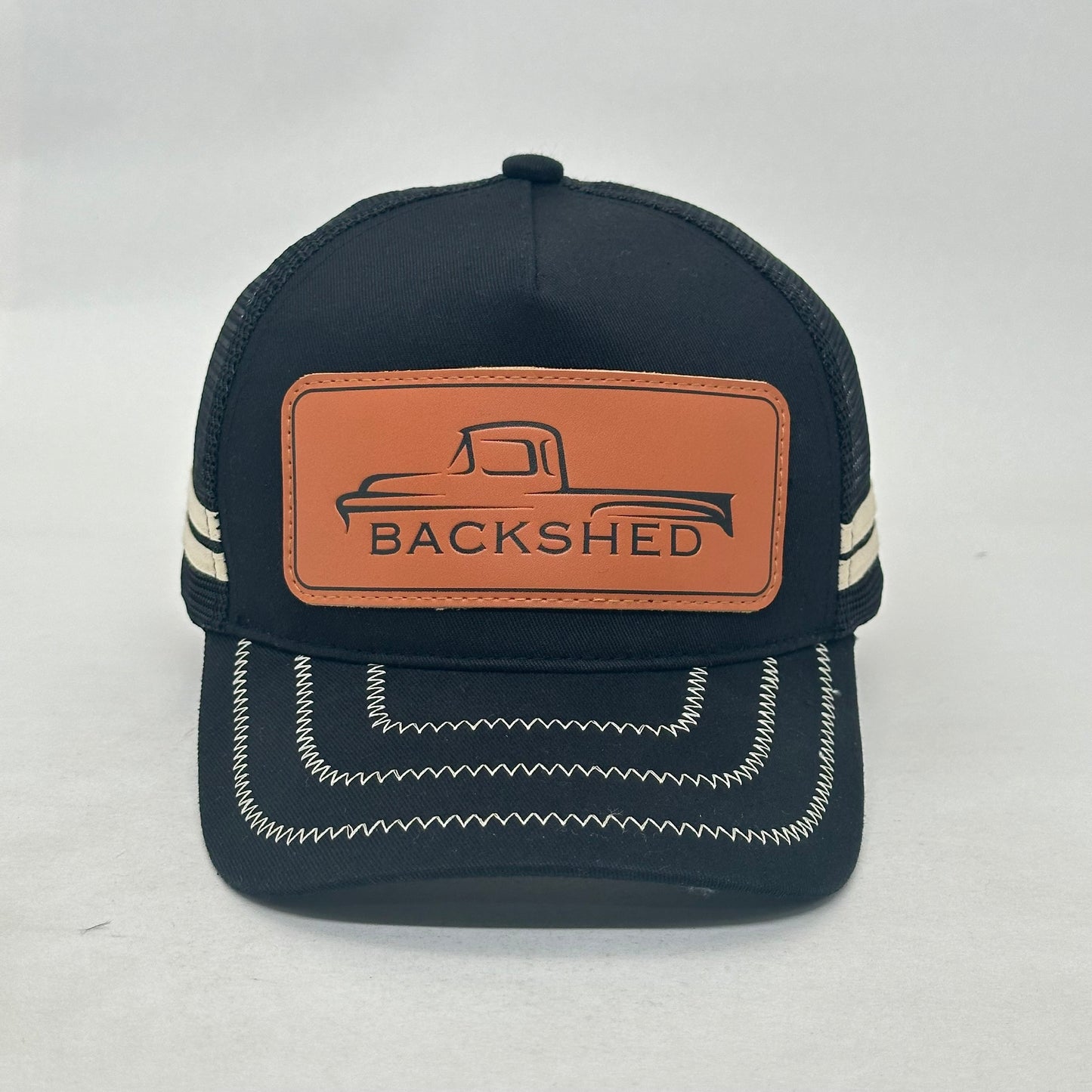 Backshed Leather Patch Trucker Cap- Black