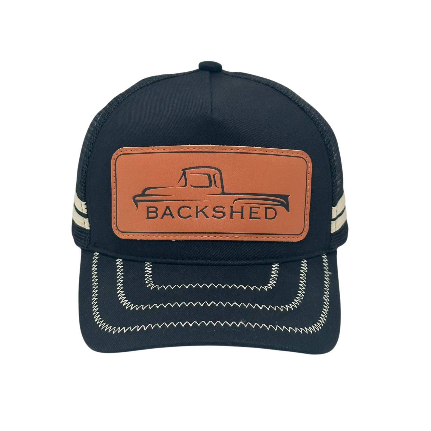 Trucker Cap- Black- Leather Patch