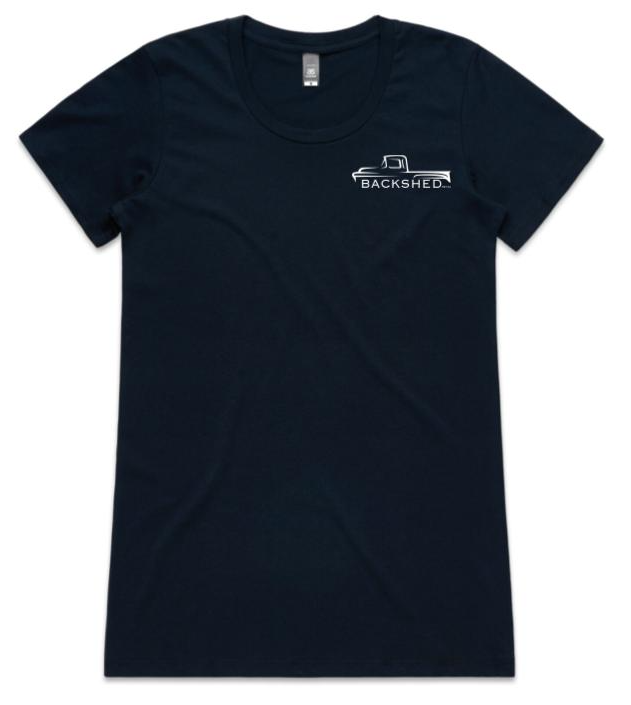 Backshed Womens Tee-Navy- Slim fit